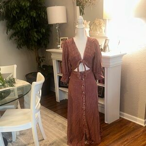 Free People Terracotta Button-Front Maxi Dress